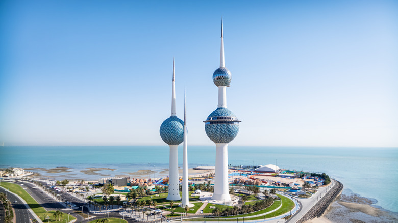 An aerial photograph of the Towers along the coast of Arabian Gulf Street.