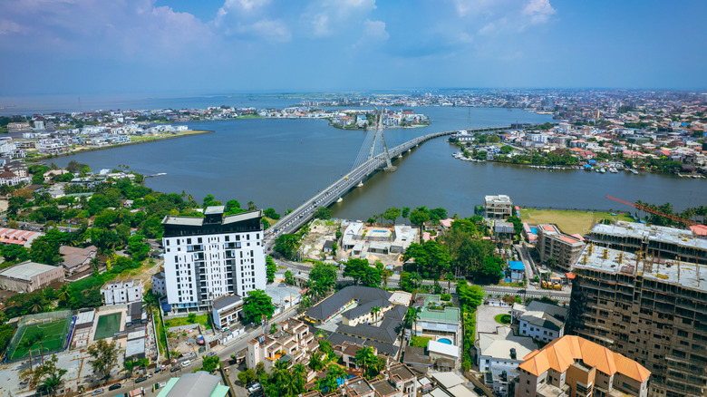 The landscape of Banana Island, the richest neighbourhood in Lagos shows the Lekki-Ikoyi Link bridge.