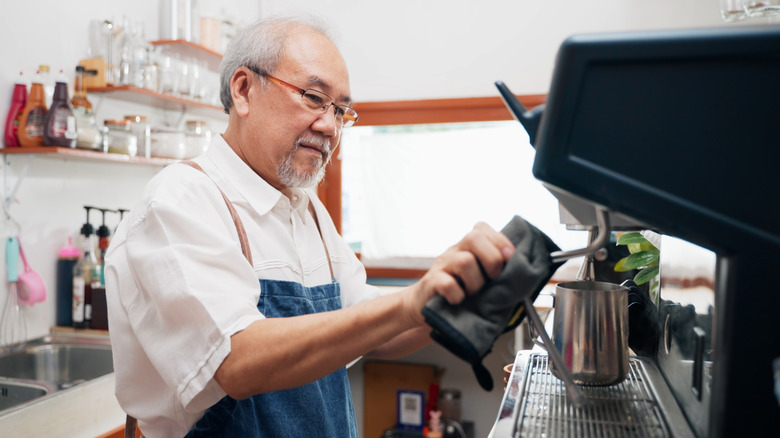 Senior man working as a baker