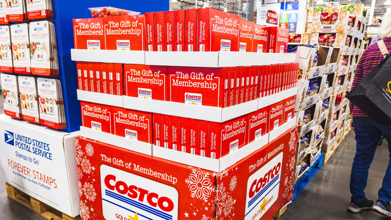 Display of Costco shop cards in a warehouse