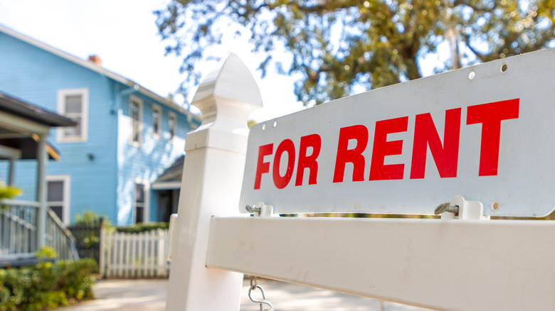 closeup of a for rent sign