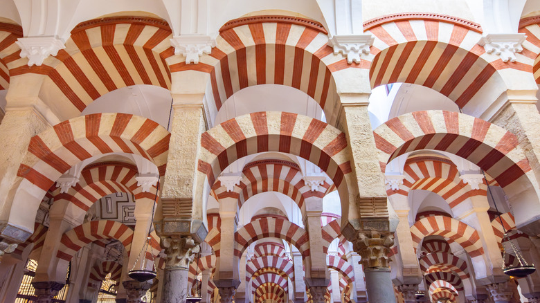 The arches inside the Mezquita in Cordoba.