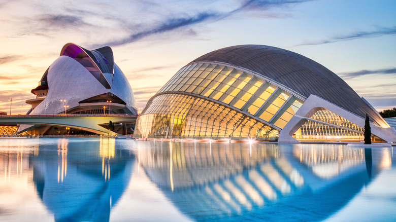 The architecture at the City of Arts and Sciences in Valencia.