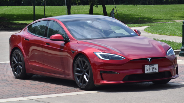 Tesla Model S driving on the road