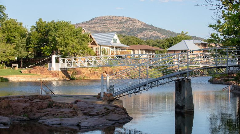 Bridge spanning a lake in Medicine Park, Oklahoma