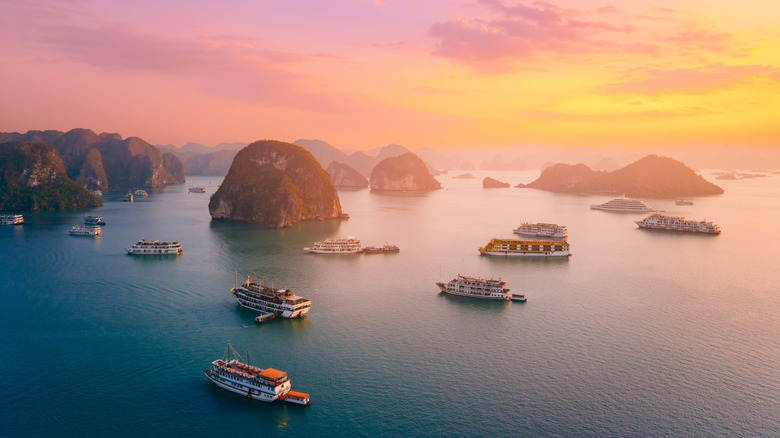 Scenic aerial view of Ha Long bay in Vietnam