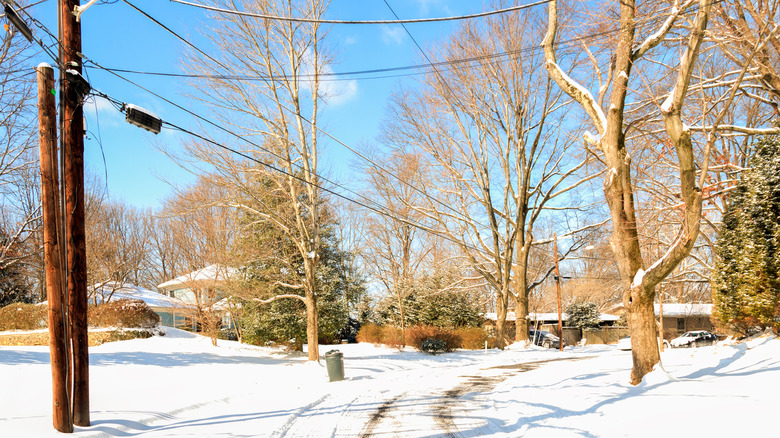 Snowy street in a suburban location