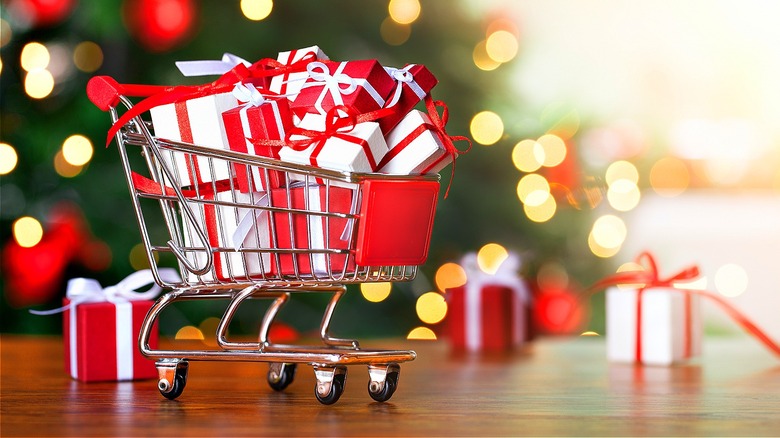 tiny shopping cart with gifts