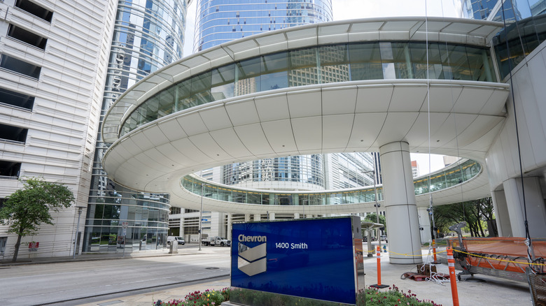 Chevron sign outside its company headquarters in Texas