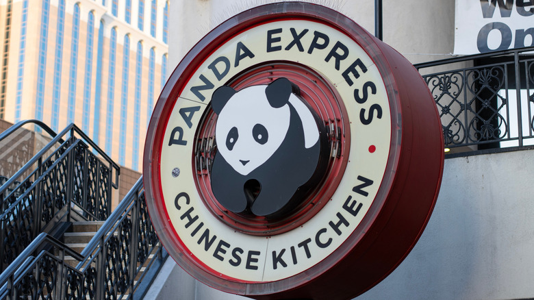 Close up of circular Panda Express restaurant sign