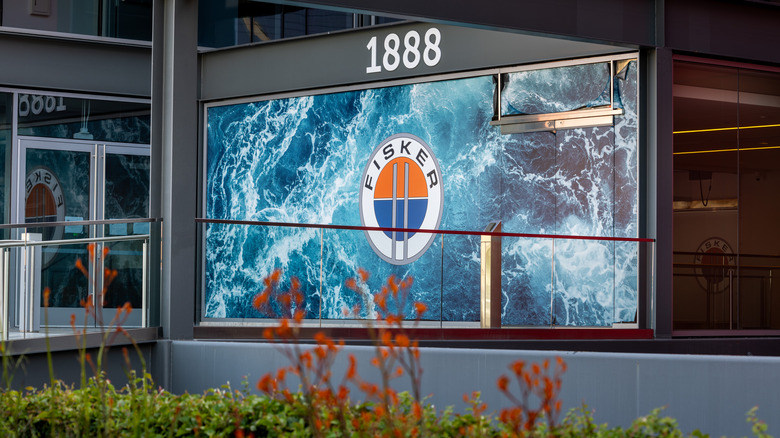 a Fisker EV logo on sign