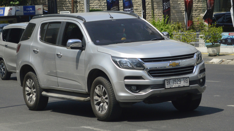A silver SUV 2022 Chevrolet Trailblazer LTZ on the streets in Medan, North Sumatra, Indonesia