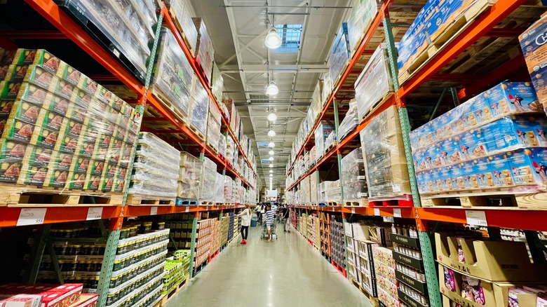 Shelves inside a Costco warehouse
