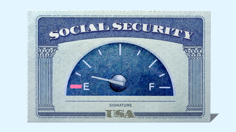 Social Security card with a near-empty gas gauge on the face