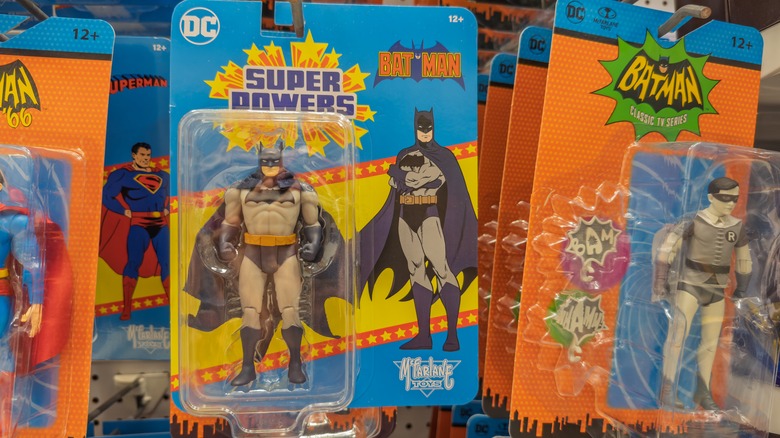 Vintage batman action figure in store shelves.