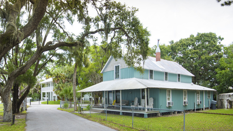 A home along a tree lined street in Tarpon Springs, Florida