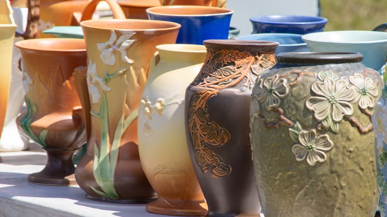 Classic American Art pottery on display for sale at The Brimfield Antique Show Market.