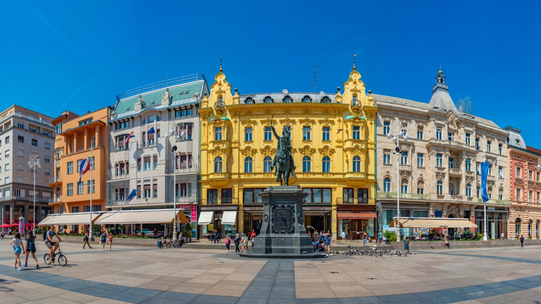 A panoramic shot of a Zagreb, Croatia street on a sunny day
