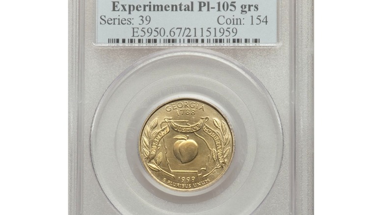 A 1999 Georgia Experimental Planchet quarter coin