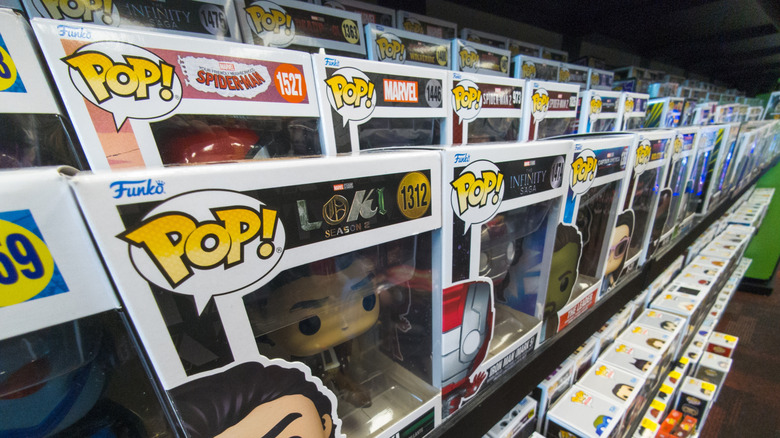 Rows of boxes of MCU Funko Pop figures