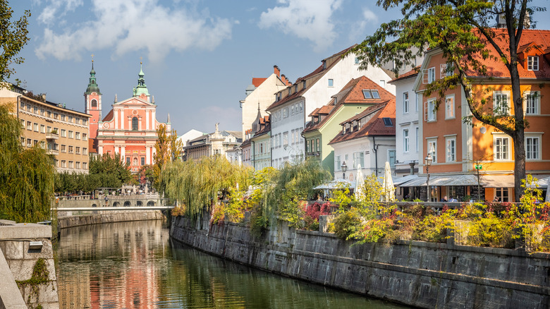 Riverside view in Ljubljana, Slovenia