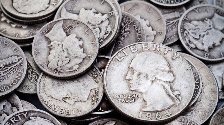 Pile of silver coins from the United STates