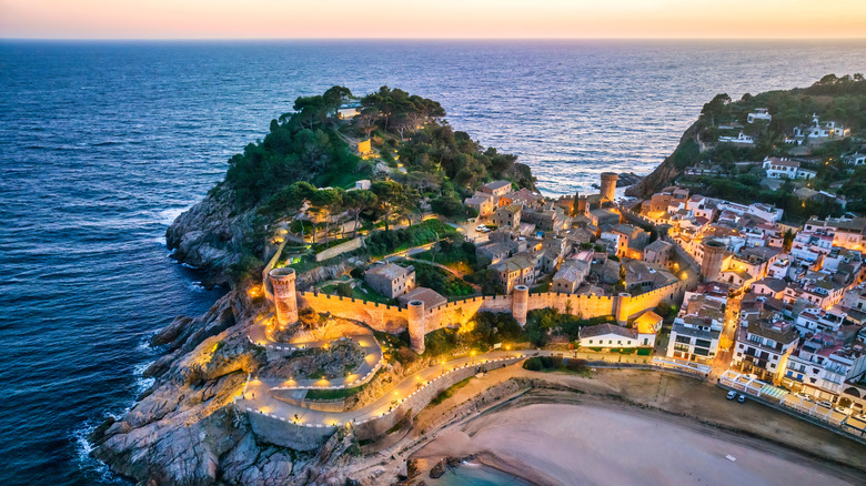 Aerial view of Spanish coastline with homes