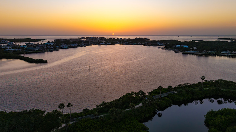 The sun setting over Port Richey, Florida