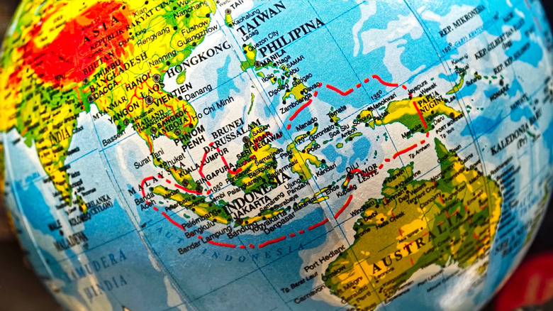 Colorful globe focusing on Southeast Asia