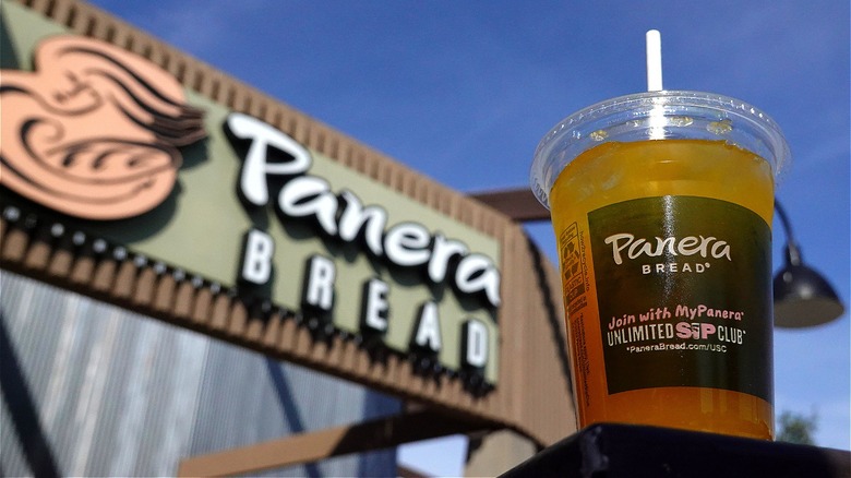 Panera Bread sign with cup