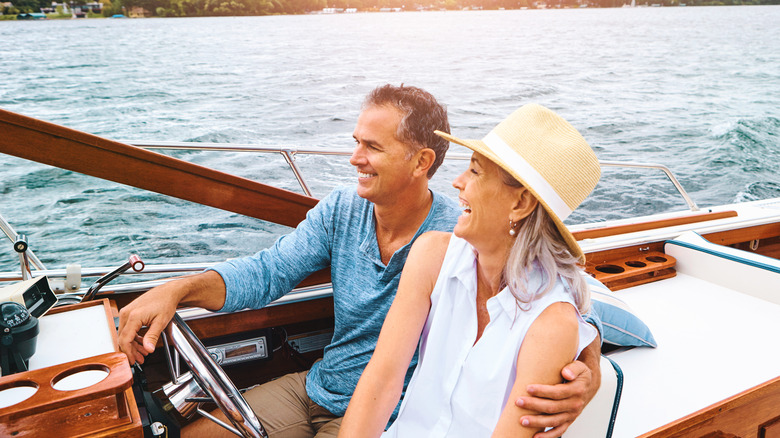 middle aged couple on a boat