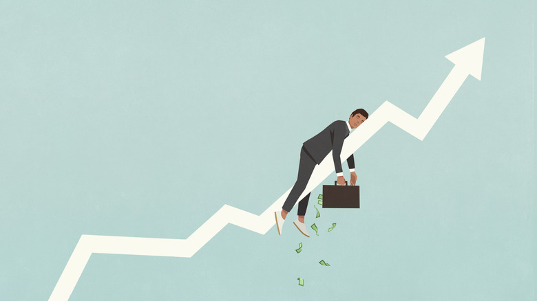 worker drawing collapsed on a line graph