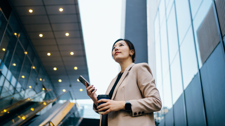 a young woman on her way to work