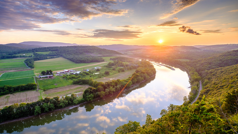 A sunset over the Susquehanna river in Pennsylvania.