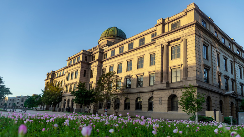 sun sets on building in college station texas
