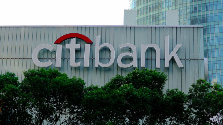 Citibank company logo on the side of an office building
