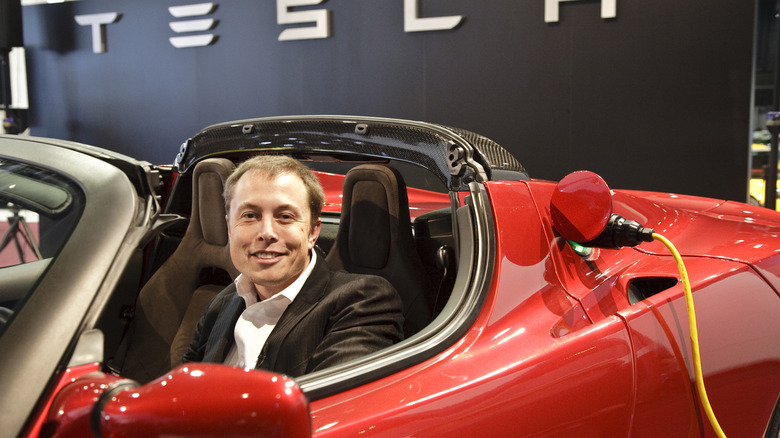 Elon Musk in a Tesla