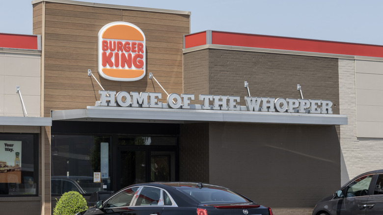 Angled view of a Burger King storefront