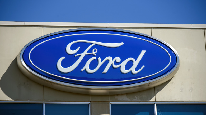 Ford logo on exterior of building