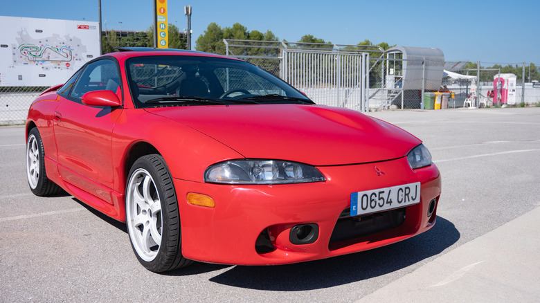 Front view of a red Mitsubishi Eclipse