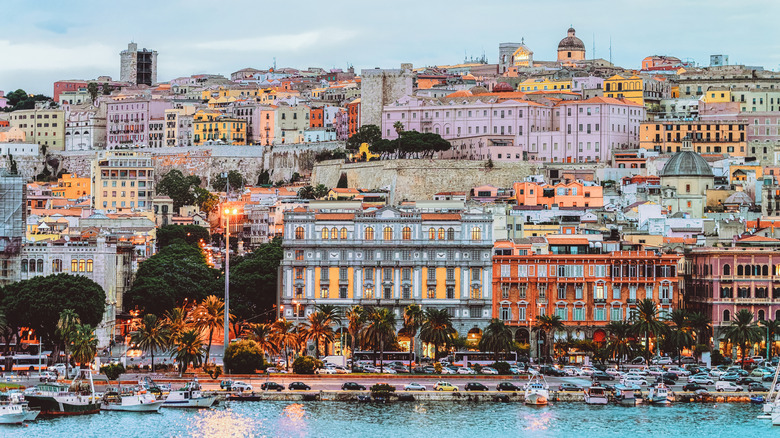 A view of Cagliari, Italy's architecture and waterfront from the perspective of the Sea