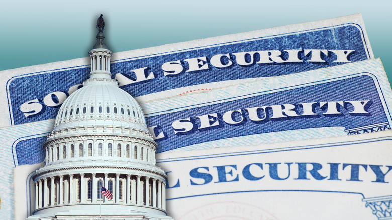 US Capitol dome with Social Security cards superimposed behind it
