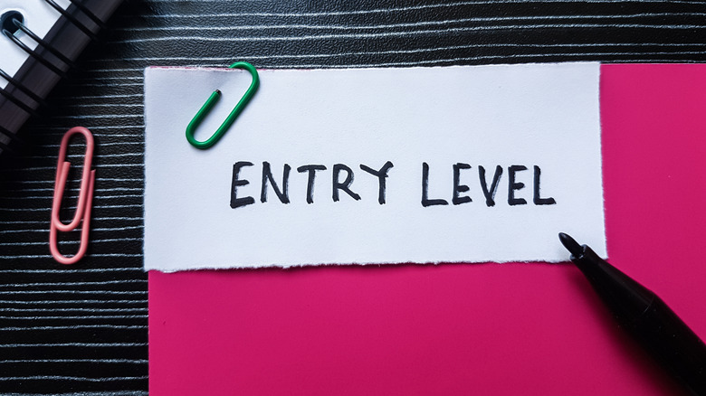 Words "Entry Level" written on paper sitting on top of a table