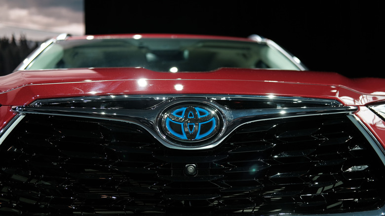 Close-up of front end of a Toyota vehicle.