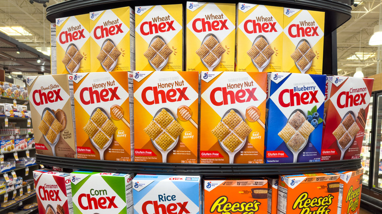 Display of Chex brand cereals in store