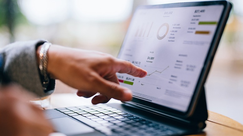 Hand pointing at stock history