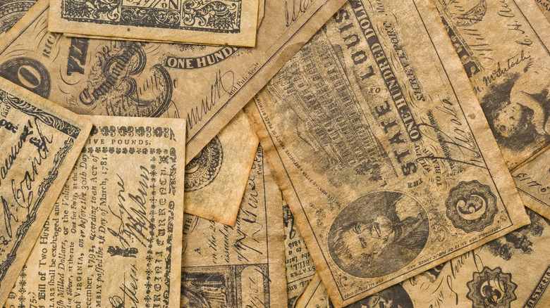 Replica of early American paper money