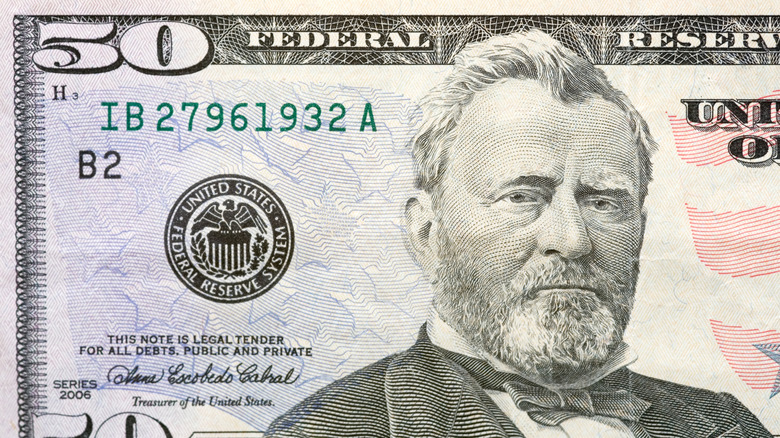 Fifty dollar bill with U.S. Grant picture