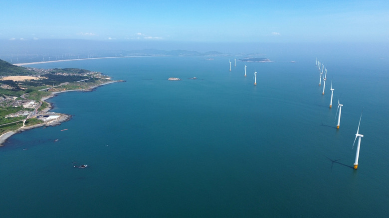 Aerial view of wind turbines in Fujian province, China