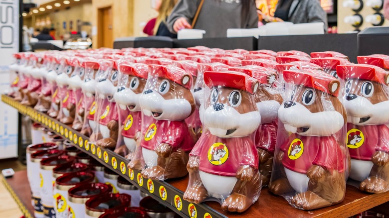 Beaver figurines on display at a Buc-ee's store